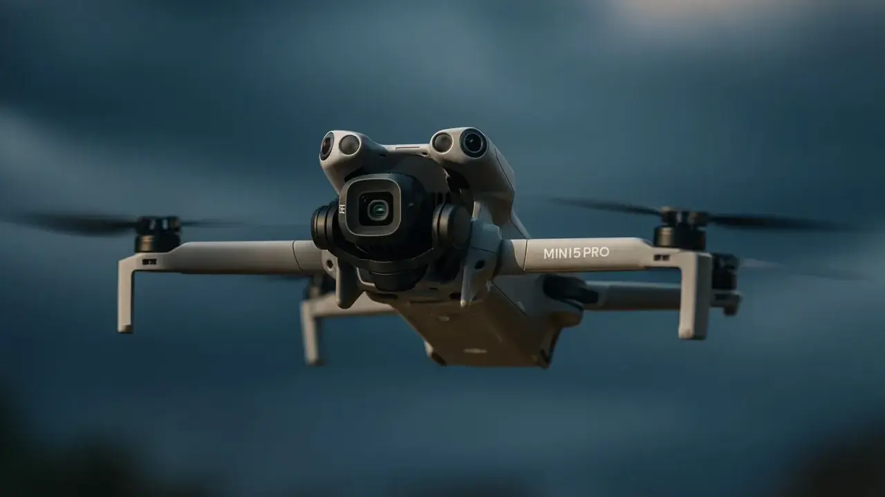DJI Mini 2 Pro w locie, gotowy do śledzenia obiektu.