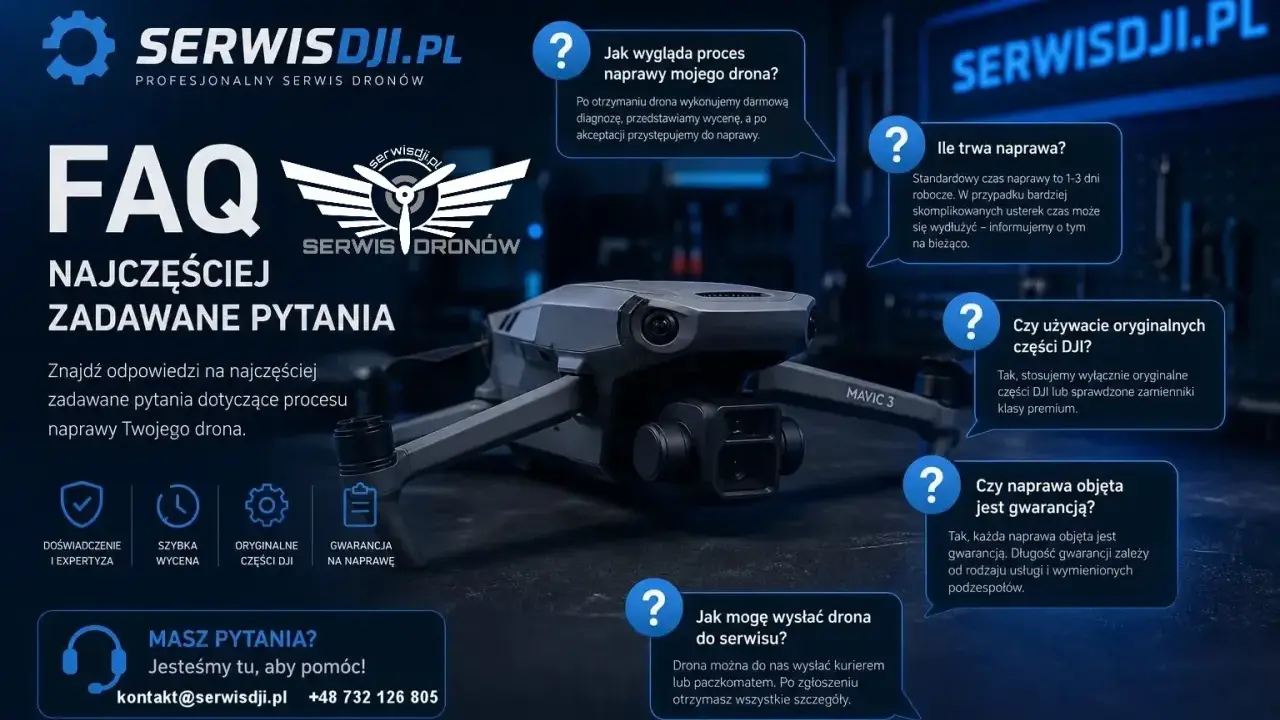Profesjonalny serwis dronów DJI. FAQ: proces naprawy, czas, części, gwarancja. Skontaktuj się z nami!