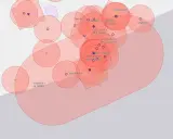 Mapa z zaznaczonymi strefami, gdzie możliwe jest latanie dronem w Hiszpanii, obejmująca obszar Barcelony i okolic.