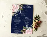 Plan stołów weselnych z listą gości. Dekoracja kwiatowa dodaje elegancji.