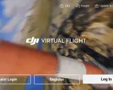 Ekran startowy DJI Virtual Flight z opcjami logowania.