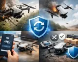 Dron w akcji, wypadek, aktywacja DJI Care Refresh na telefonie, gotowość do naprawy.