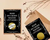 Prośba o świadkowanie: "Mam do Ciebie ważne pytanie. Czy zostaniesz moim świadkiem?" z polem do zdrapania.