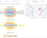 Schematy stref GEO wokół lotnisk, od wysokiego ryzyka po niskie, ilustrują zasady dji flysafe.