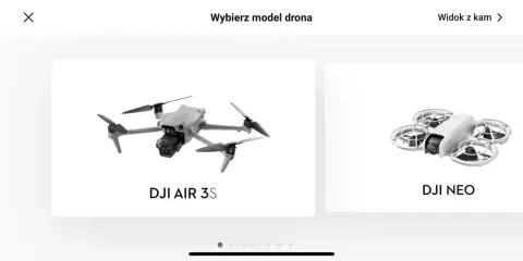 Wybór drona w aplikacji DJI Fly: DJI AIR 3S i DJI NEO.