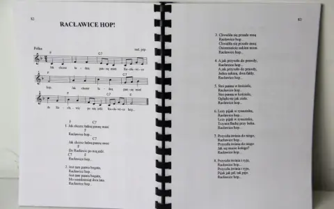Tekst piosenki "Racławice hop!" z nutami, idealny na wesele. Znajdziesz tu melodie i zwrotki, które rozbawią gości.