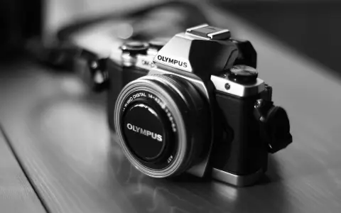Przeswietlone zdjecie aparatu Olympus OM-D z obiektywem.