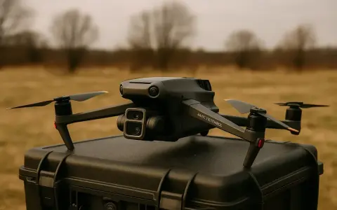 Czarny dron Mavic na walizce, gotowy do lotu. Programiści wykorzystują DJI SDK do tworzenia innowacyjnych rozwiązań.