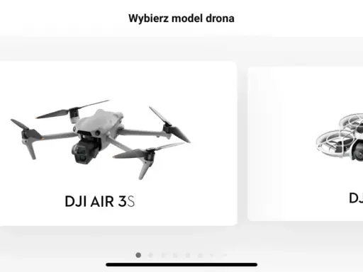 Wybór drona w aplikacji DJI Fly: DJI AIR 3S i DJI NEO.