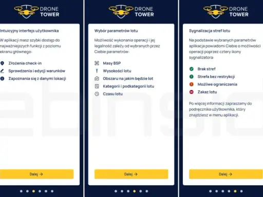 Aplikacja droneradar ułatwia zgłaszanie lotów dronem, oferując intuicyjny interfejs, wybór parametrów i sygnalizację stref.