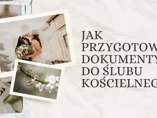 Jak przygotować dokumenty do ślubu kościelnego? Zdjęcia pary młodej i obrączek na tle kwiatów.