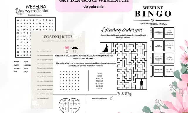 Gry dla gości weselnych: wykreślanka, bingo, labirynt i zgadnij kto. Idealne pytania dla gości weselnych, by umilić czas oczekiwania.