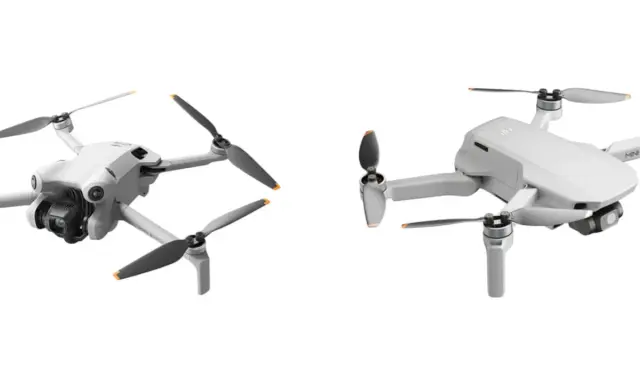 Dwa białe drony, jeden z przodu z kamerą, drugi z boku. Dron zasięg 10km, idealny do podniebnych podróży.