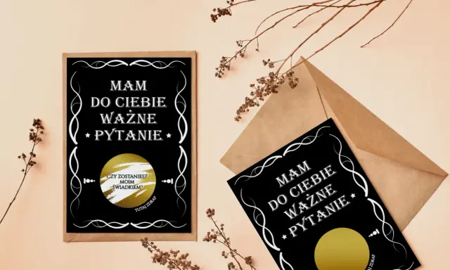 Prośba o świadkowanie: "Mam do Ciebie ważne pytanie. Czy zostaniesz moim świadkiem?" z polem do zdrapania.