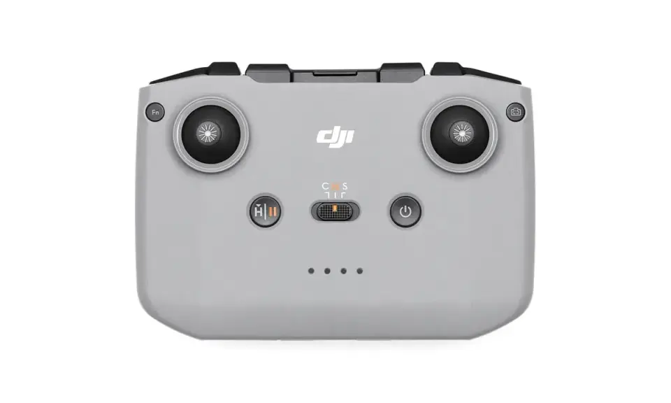 Szary kontroler DJI RC-N3 z dwoma joystickami, przyciskami i logo DJI. Idealny do sterowania dronem.