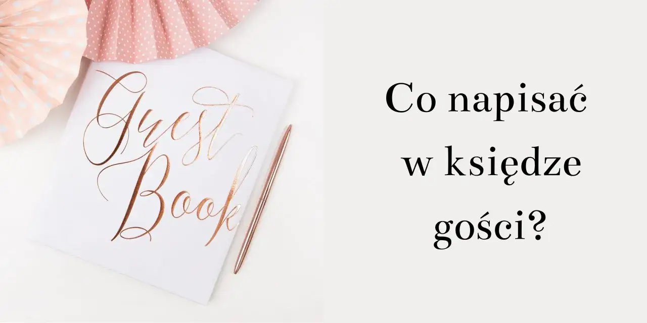 Elegancka księga gości weselnych z różowym długopisem. Szukasz pomysłów na wpisy do księgi gości weselnych śmieszne?